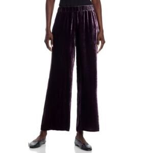 Eileen Fisher Crushed Velvet Wide Leg Pant Purple Silk Blend Petite Large Hemmed